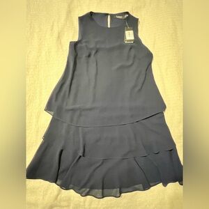 NEW Lauren by Ralph Lauren Sleeveless 3tiered chiffon dress - Navy Blue Size 4